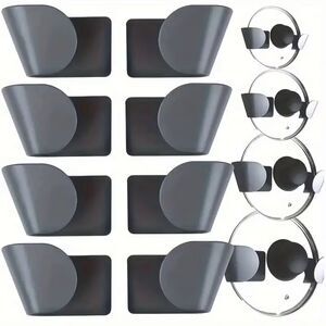 8 pc Wall Mount Pot Lid Holder Kitchen Storage Rack Multi Function Black NWT
